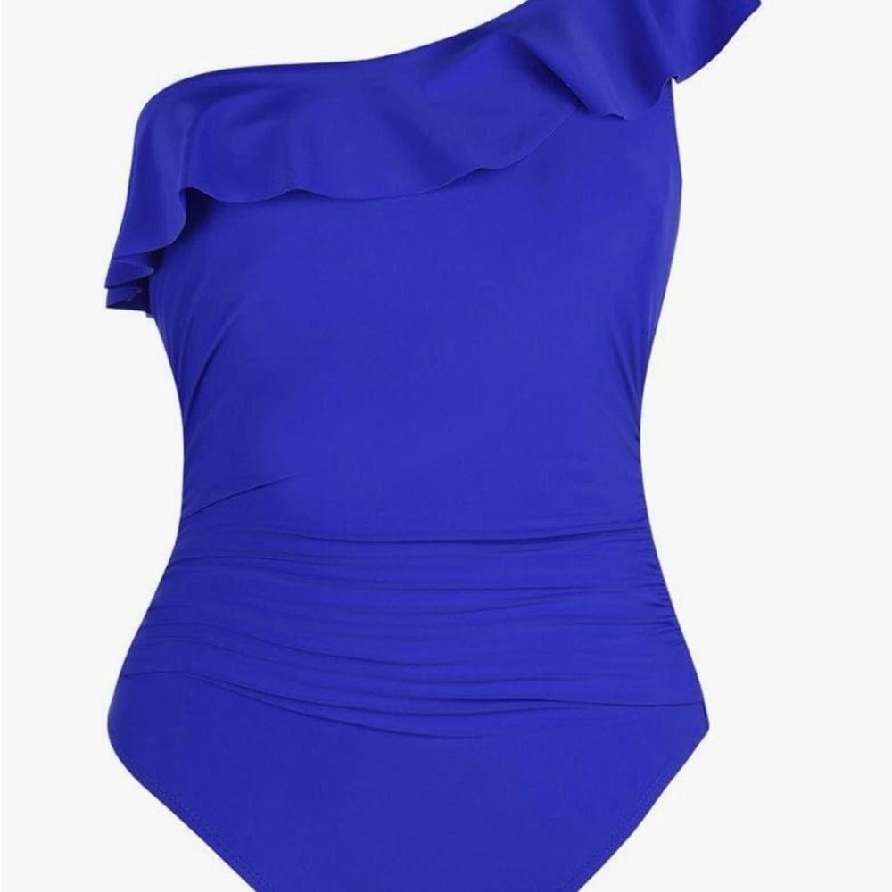 Hilor Chic One-Shoulder Ruffle Swimsuit in Royal Blue, Size 12